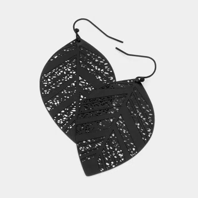 Fashnzfab Metal Cutout Leaf Dangle Earrings - Black
