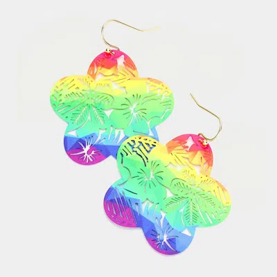 Fashnzfab Metal Cutout Leaf Flower Dangle Earrings In Multi