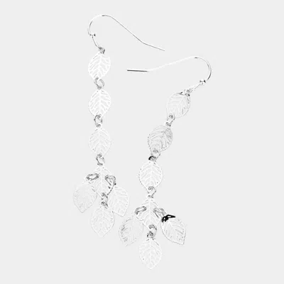 Fashnzfab Metal Cutout Leaf Link Dropdown Dangle Earrings In Silver