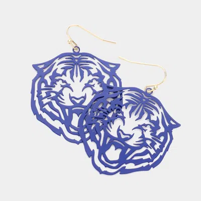 Fashnzfab Metal Cutout Tiger Dangle Earrings In Blue