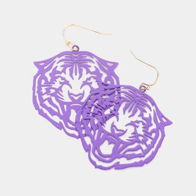 Fashnzfab Metal Cutout Tiger Dangle Earrings In Purple