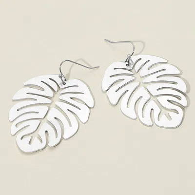 Fashnzfab Metal Cutout Tropical Leaf Dangle Earrings In Metallic