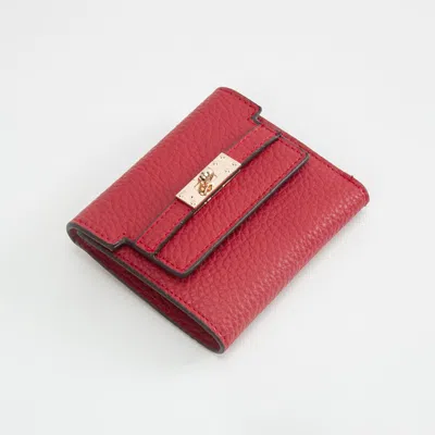 Fashnzfab Metal Deco Accent Faux Leather Compact Fold Wallet In Red