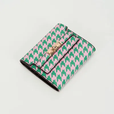 Fashnzfab Metal Deco Accent Faux Leather Houndstooth Compact Fold Wallet In Multi