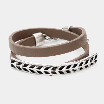 Fashnzfab Metal Detail Faux Leather Wrap Bracelet Taupe In Gray