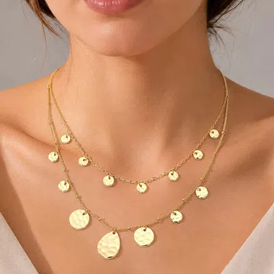 Fashnzfab Metal Disc Charm Station Layered Necklace In Pattern