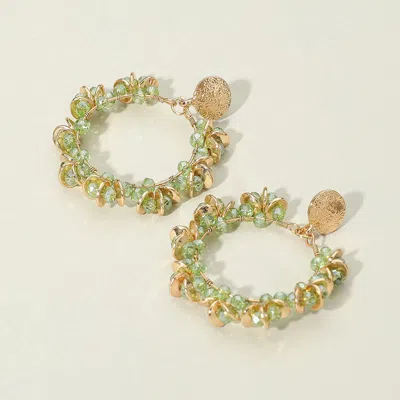 Fashnzfab Metal Disc Faceted Beaded Open Ring Dangle Earrings In Green