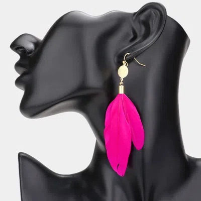 Fashnzfab Metal Disc Feather Link Dangle Earrings In Pink