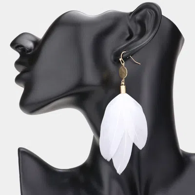 Fashnzfab Metal Disc Feather Link Dangle Earrings In White