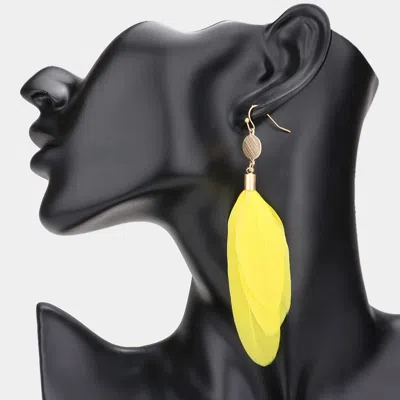 Fashnzfab Metal Disc Feather Link Dangle Earrings In Yellow