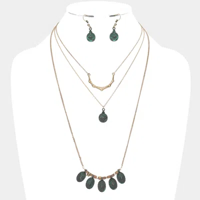 Fashnzfab Metal Disc Link Triple Layered Necklace In Gold