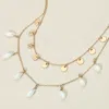 Fashnzfab Metal Disc Teardrop Bead Station Double Layered Necklace In White