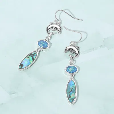 Fashnzfab Metal Dolphin Abalone Opal Drop Dangle Earrings In Multi
