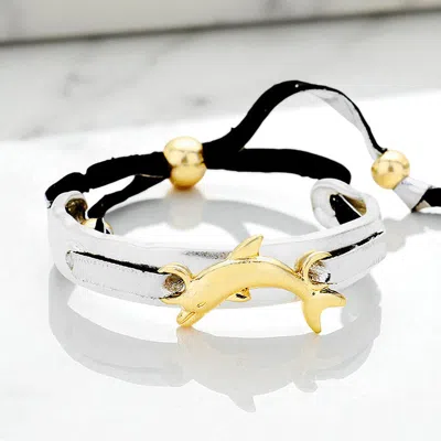 Fashnzfab Metal Dolphin Adjustable Pull Tie Bracelet Worn Gold, Worn Silver In Black
