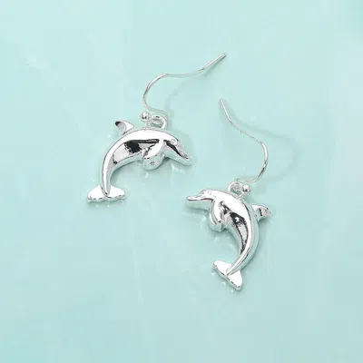 Fashnzfab Metal Dolphin Dangle Earrings In Silver