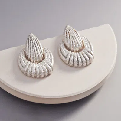 Fashnzfab Metal Door Knocker Earrings In White