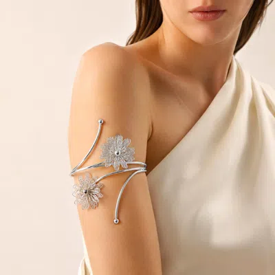 Fashnzfab Metal Double Floral Arm Cuff Bracelet In Multi