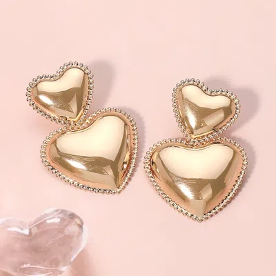 Fashnzfab Metal Double Heart Dangle Earrings In Gold