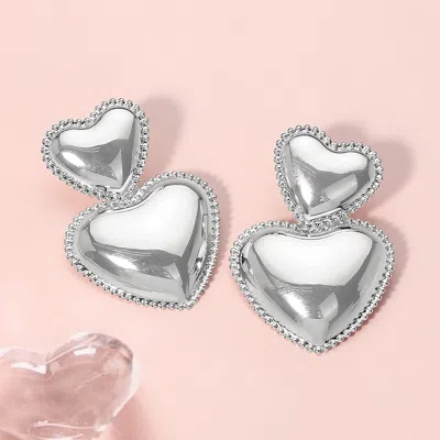 Fashnzfab Metal Double Heart Dangle Earrings In Neutral