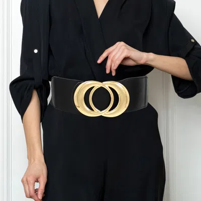 Fashnzfab Metal Double O Buckle Elastic Belt In Gold