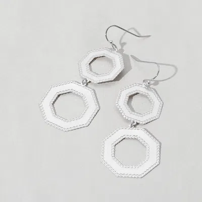 Fashnzfab Metal Double Octagon Link Drop Dangle Earrings In Silver