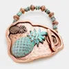 Fashnzfab Metal Double Pineapple Plate Beaded Toggle Stretch Bracelet Copper Burnished, Patina Verdigris In Multi