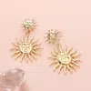Fashnzfab Metal Double Sun Face Link Dangle Earrings - Gold In Gold