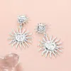 Fashnzfab Metal Double Sun Face Link Dangle Earrings - Silver In Metallic