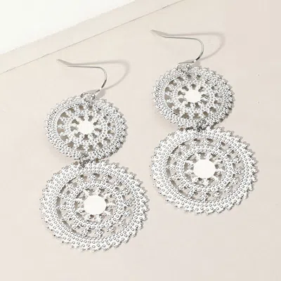 Fashnzfab Metal Double Wheel Drop Filigree Earrings - Rhodium In Metallic