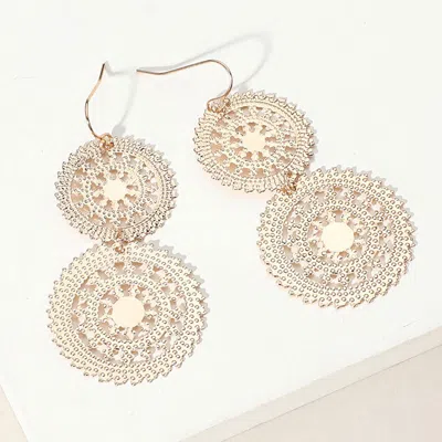 Fashnzfab Metal Double Wheel Drop Filigree Earrings In Gold