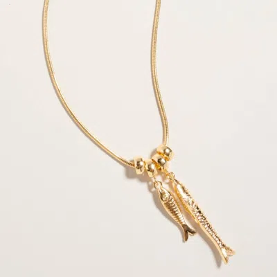 Fashnzfab Metal Dual Fish Charm Pendant Necklace In Gold