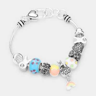 Fashnzfab Metal Easter Bunny Enamel Egg Rainbow Multi Bead Charm Bracelet