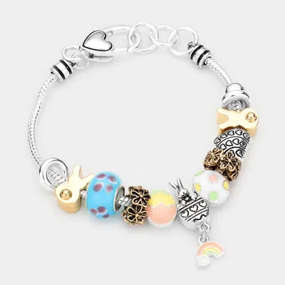 Fashnzfab Metal Easter Bunny Enamel Egg Rainbow Multi Bead Charm Bracelet Multi, Two Tone