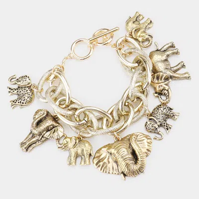 Fashnzfab Metal Elephant Charm Toggle Bracelet 2" H, 8.5" L In Gold