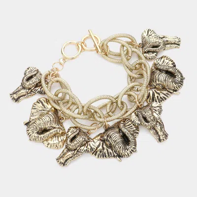 Fashnzfab Metal Elephant Charm Toggle Bracelet Antique Gold In Silver