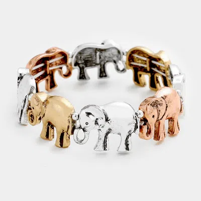 Fashnzfab Metal Elephant Stretch Bracelet In Silver