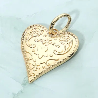 Fashnzfab Metal Embossed Heart Pendant Charm - Gold