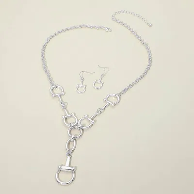 Fashnzfab Metal Equestrian Horseshoe Link Necklace In Silver