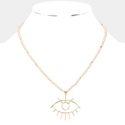 Fashnzfab Metal Evil Eye Pendant Faceted Beaded Necklace In Multi