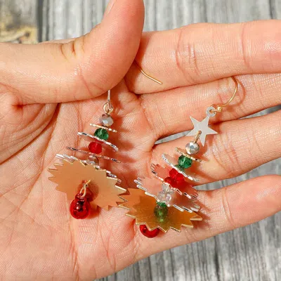 Fashnzfab Metal Faceted Beads Festive Christmas Tree Dangle Earrings In Multi