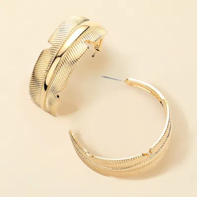 Fashnzfab Metal Feather Hoop Earrings In Gold