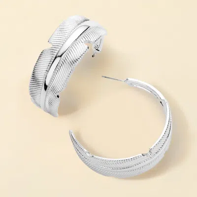 Fashnzfab Metal Feather Hoop Earrings In Multi
