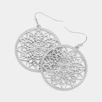Fashnzfab Metal Filigree Circle Dangle Earrings In Silver