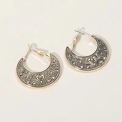 Fashnzfab Metal Filigree Crescent Hoop Earrings In Multi