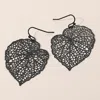 Fashnzfab Metal Filigree Leaf Dangle Earrings - Black In Black