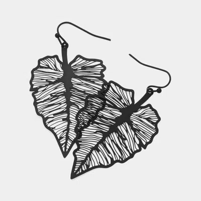 Fashnzfab Metal Filigree Leaf Dangle Earrings - Black