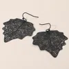 Fashnzfab Metal Filigree Leaf Dangle Earrings - Black In Black