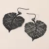Fashnzfab Metal Filigree Leaf Dangle Earrings - Black In Black