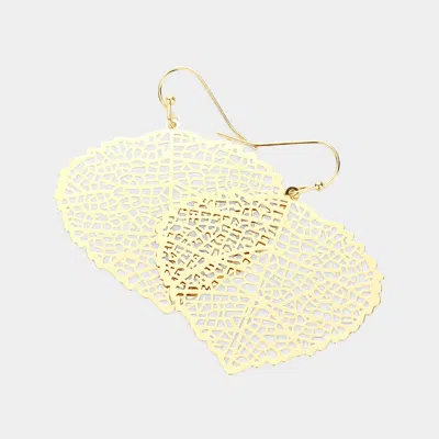 Fashnzfab Metal Filigree Leaf Dangle Earrings - Gold