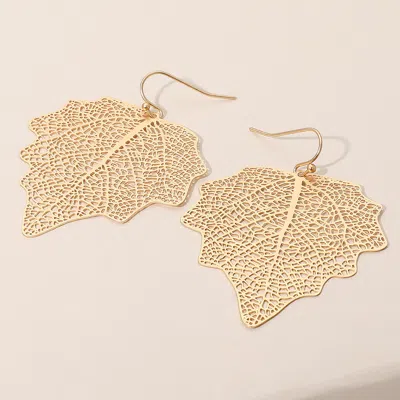 Fashnzfab Metal Filigree Leaf Dangle Earrings - Gold